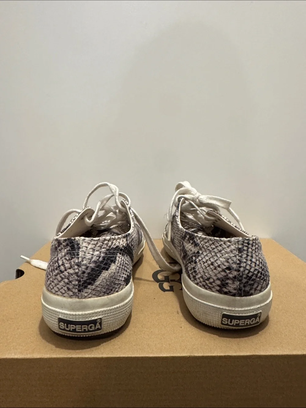 Superga Women's Snake-Print Canvas Sneakers in Cream and Black
